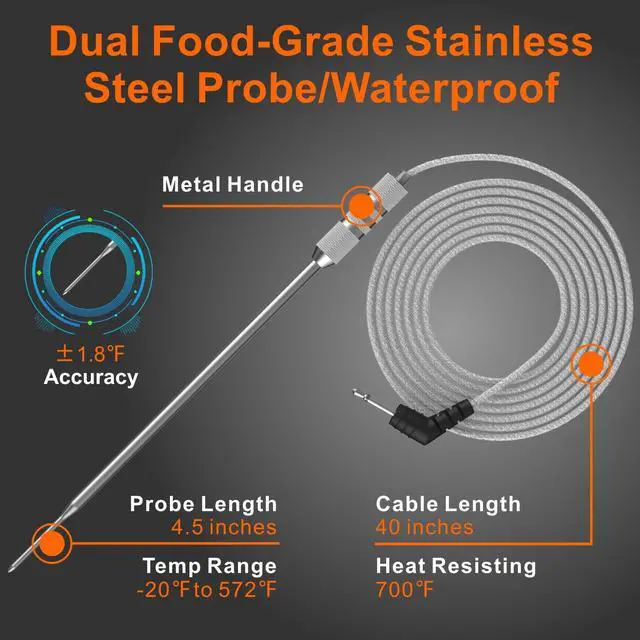 Alt view image 7 of 7 - Dual Probe Rechargeable & Waterproof Digital Meat Thermometer for Food - Large LCD Backlight Cooking Thermometer for Kitchen Smoker Oven Grill BBQ Candy
