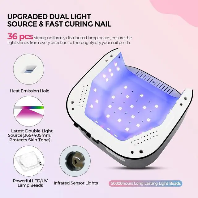 Alt view image 3 of 7 - UV LED Nail Lamp, Plug-in 54W UV Nail Light for Gel Polish Acrylic, Professional Gel Lamp with Auto Sensor Fast Curing Nails Dryer 4 Timer Settings Art Tools for Salon Home Use