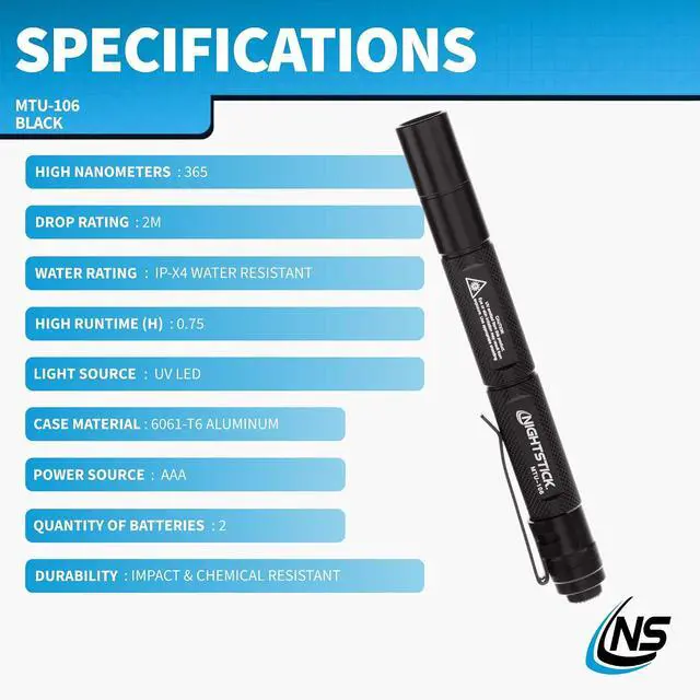 Alt view image 6 of 7 - MTU-106 Mini-TAC UV Flashlight with 2 AAA, Black,Small
