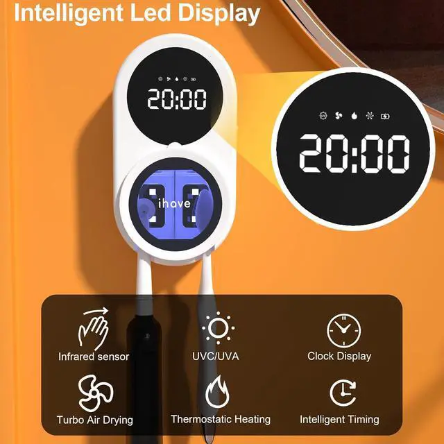 Alt view image 6 of 7 - UV Toothbrush Sanitizer Holder 2 Slots Wall Mounted Wave Sensor Auto