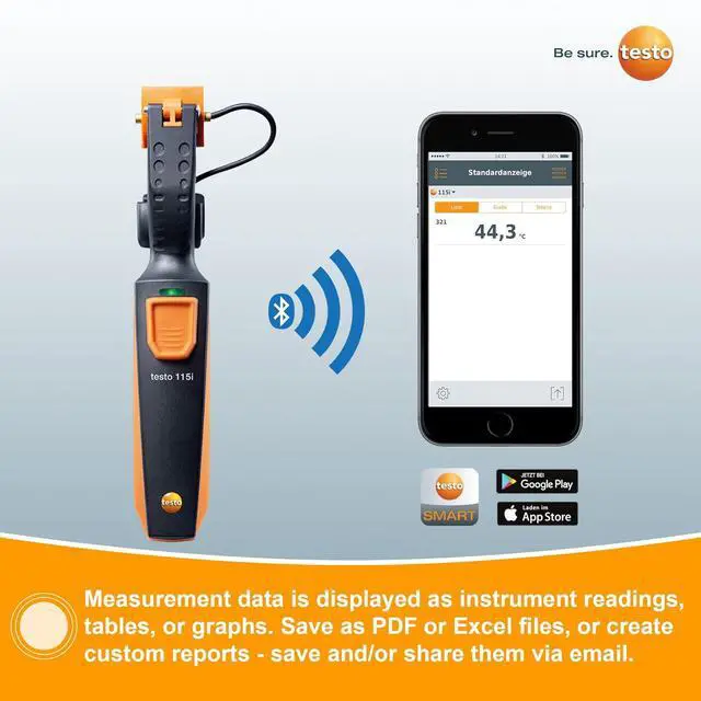 Alt view image 5 of 7 - 115i Clamp Meter - Amp Clamp for Heating & Cooling Systems - HVAC Thermometer for in-Pipe Measurements & -58° to 302 °F Measurement Range - HVAC Temperature Probe with Bluetooth & App Operation