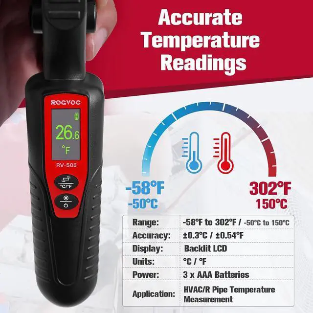 Alt view image 7 of 7 - HVAC Digital Pipe Clamp Thermometer
