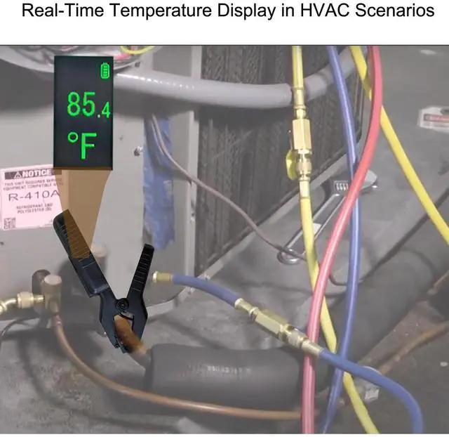 Alt view image 4 of 7 - Clamp On Wireless Temperature Probe High Accuracy Pipe Thermometer Meter for HVAC, Refrigeration & AC Systems, Range -58°F to 302°F, Battery-Powered, Easy-Read Display with Backlight