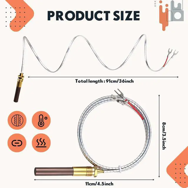 Alt view image 2 of 6 - 5 Pcs 36" Thermopile Generators with Two Lead for Gas 750mv Thermopile Fireplace Water Heaters Fryer Cluster Replacement Part