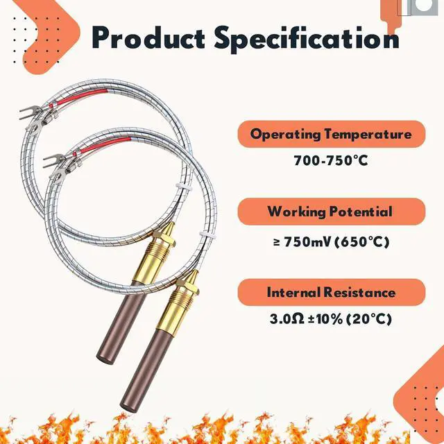 Alt view image 3 of 6 - 5 Pcs 36" Thermopile Generators with Two Lead for Gas 750mv Thermopile Fireplace Water Heaters Fryer Cluster Replacement Part