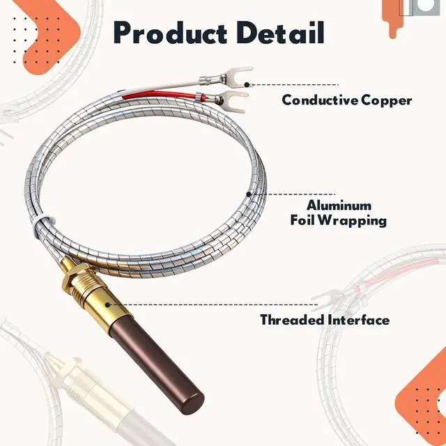 Alt view image 4 of 6 - 5 Pcs 36" Thermopile Generators with Two Lead for Gas 750mv Thermopile Fireplace Water Heaters Fryer Cluster Replacement Part