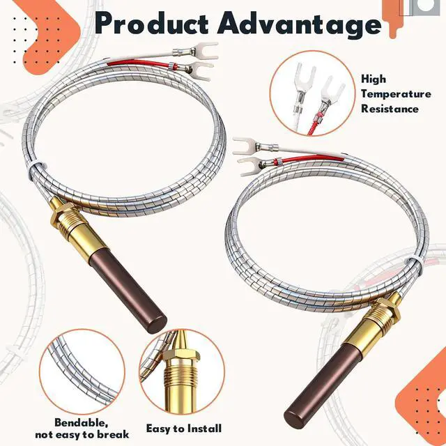 Alt view image 5 of 6 - 5 Pcs 36" Thermopile Generators with Two Lead for Gas 750mv Thermopile Fireplace Water Heaters Fryer Cluster Replacement Part