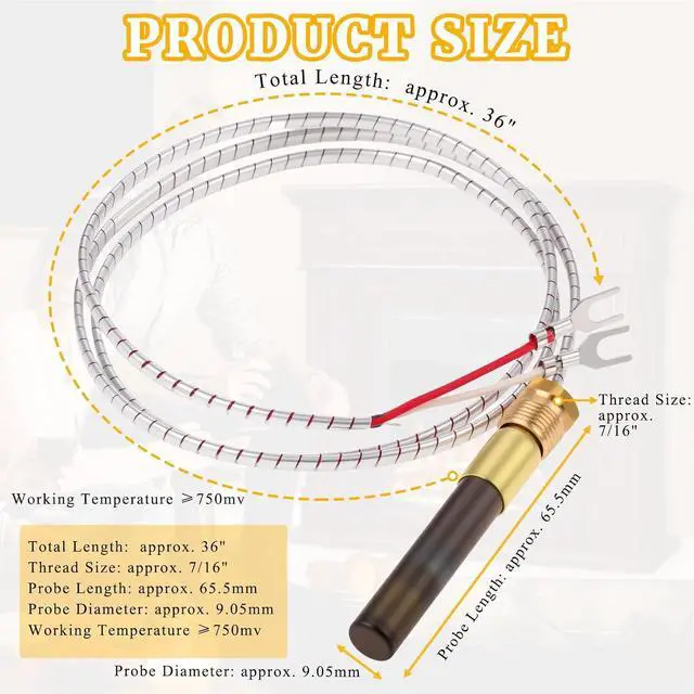 Alt view image 2 of 7 - 5 Pack Thermopile for Gas Fireplace 36" 750mv Fit for Pitco Frialator Southbend Oven Anets Fryer Parts Water Heater Gas Stove Fireplace Stoves Pilot Burner Generator Thermocouple Replace 60125501