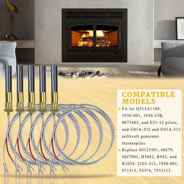 Alt view image 3 of 7 - 5 Pack Thermopile for Gas Fireplace 36" 750mv Fit for Pitco Frialator Southbend Oven Anets Fryer Parts Water Heater Gas Stove Fireplace Stoves Pilot Burner Generator Thermocouple Replace 60125501