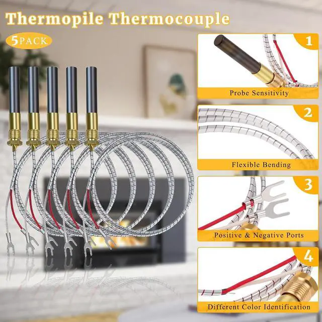 Alt view image 4 of 7 - 5 Pack Thermopile for Gas Fireplace 36" 750mv Fit for Pitco Frialator Southbend Oven Anets Fryer Parts Water Heater Gas Stove Fireplace Stoves Pilot Burner Generator Thermocouple Replace 60125501