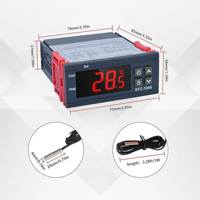 Alt view image 2 of 7 - 4Pcs STC-1000 110V-220V Digital LED Temperature Controller, Microcomputer Digital Display Temperature Controller Heating Cooling Thermostat 2 Relay Output with NTC 10K Thermistor Sensors Probe