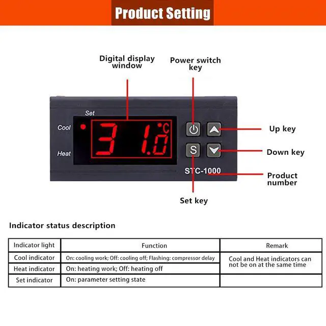 Alt view image 4 of 7 - 4Pcs STC-1000 110V-220V Digital LED Temperature Controller, Microcomputer Digital Display Temperature Controller Heating Cooling Thermostat 2 Relay Output with NTC 10K Thermistor Sensors Probe