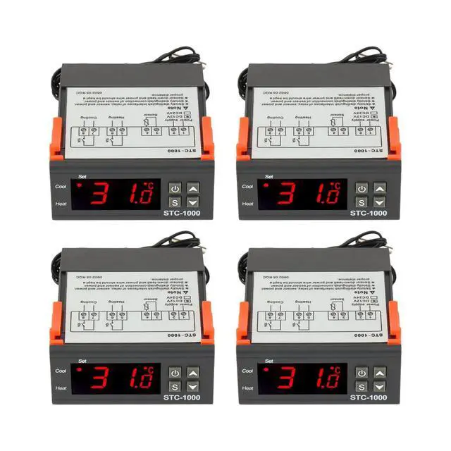 Alt view image 5 of 7 - 4Pcs STC-1000 110V-220V Digital LED Temperature Controller, Microcomputer Digital Display Temperature Controller Heating Cooling Thermostat 2 Relay Output with NTC 10K Thermistor Sensors Probe