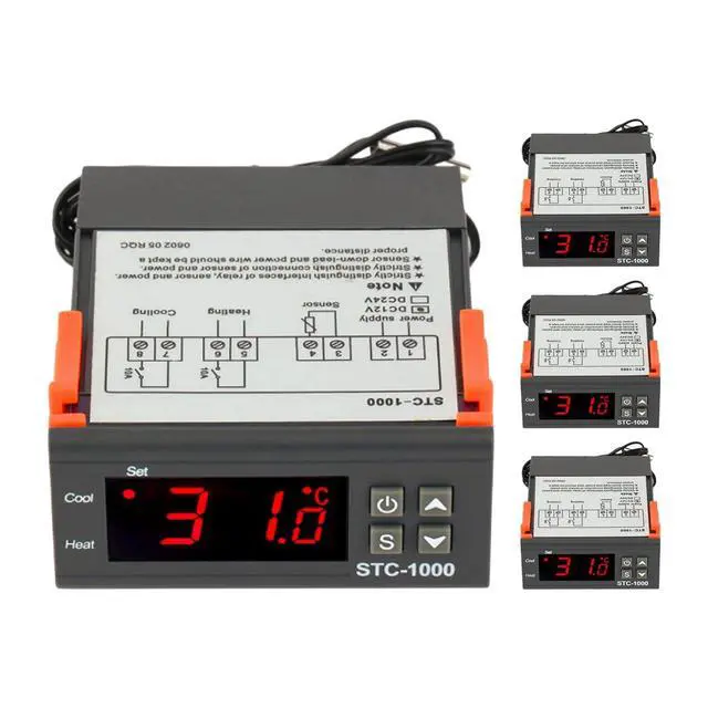 Alt view image 6 of 7 - 4Pcs STC-1000 110V-220V Digital LED Temperature Controller, Microcomputer Digital Display Temperature Controller Heating Cooling Thermostat 2 Relay Output with NTC 10K Thermistor Sensors Probe