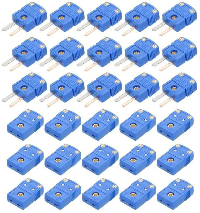 Main image of Mini t Type Thermocouple Wire Connectors Male Female Plug Adapter High Temperature 220°C(428°F) for Thermocouple Sensor Probe Blue 15 Set