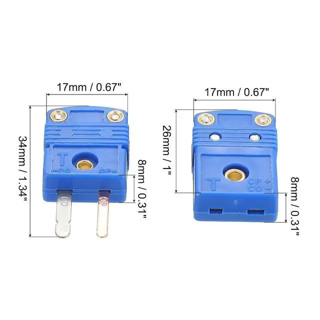 Alt view image 2 of 6 - Mini t Type Thermocouple Wire Connectors Male Female Plug Adapter High Temperature 220°C(428°F) for Thermocouple Sensor Probe Blue 15 Set