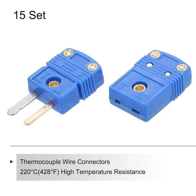 Alt view image 3 of 6 - Mini t Type Thermocouple Wire Connectors Male Female Plug Adapter High Temperature 220°C(428°F) for Thermocouple Sensor Probe Blue 15 Set