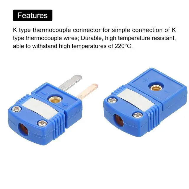 Alt view image 4 of 6 - Mini t Type Thermocouple Wire Connectors Male Female Plug Adapter High Temperature 220°C(428°F) for Thermocouple Sensor Probe Blue 15 Set