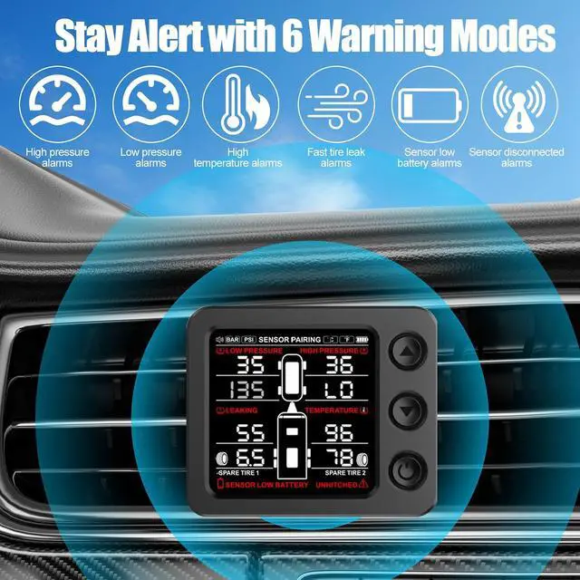 Alt view image 5 of 7 - Wireless RV TPMS Tire Pressure Monitoring System with 8 Sensors(Max. 10)