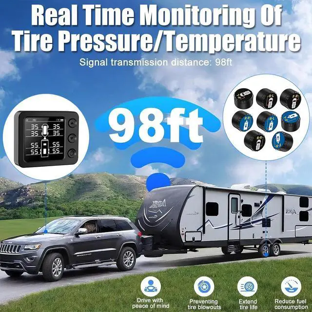 Alt view image 7 of 7 - Wireless RV TPMS Tire Pressure Monitoring System with 8 Sensors(Max. 10)