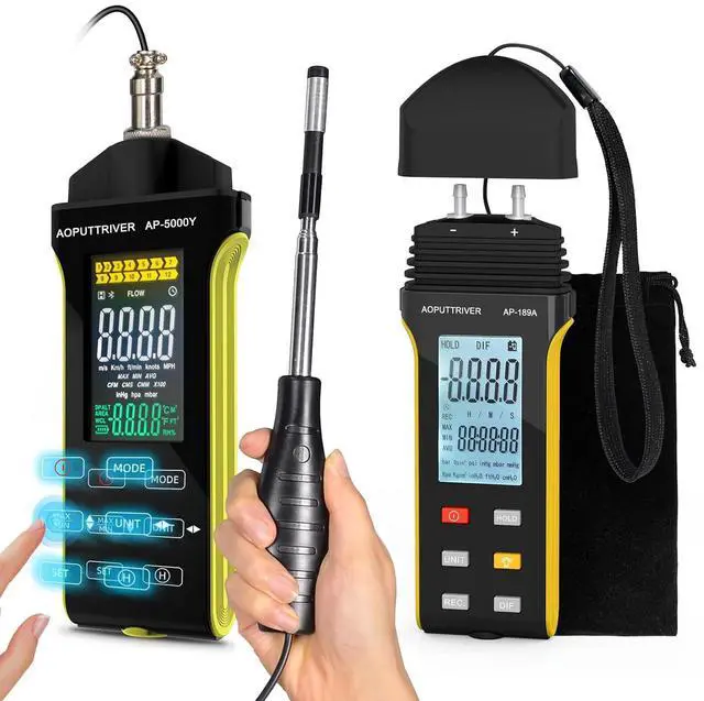 Main image of 2Packs Hot Wire Anemometer AP-5000Y & AP-189A Digital Manometer