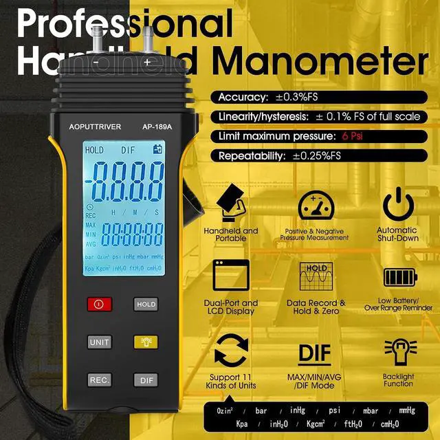Alt view image 3 of 7 - 2Packs Hot Wire Anemometer AP-5000Y & AP-189A Digital Manometer