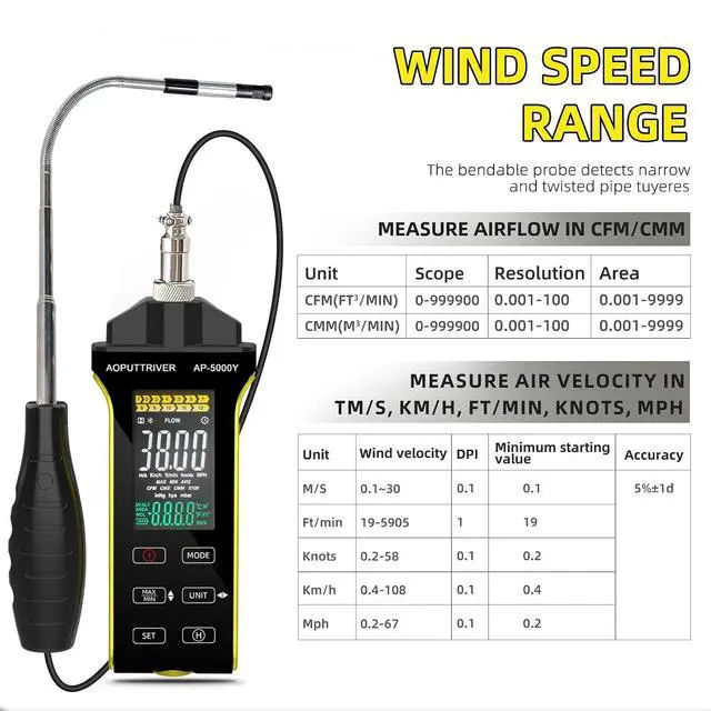 Alt view image 5 of 7 - 2Packs Hot Wire Anemometer AP-5000Y & AP-189A Digital Manometer