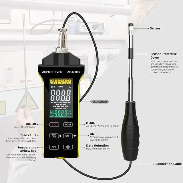 Alt view image 6 of 7 - 2Packs Hot Wire Anemometer AP-5000Y & AP-189A Digital Manometer