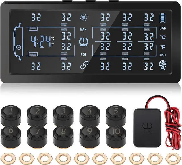 Main image of Trailer Tire Pressure Monitoring System,Solar 7" LCD & 10 Copper sensors