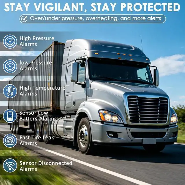 Alt view image 2 of 7 - Trailer Tire Pressure Monitoring System,Solar 7" LCD & 10 Copper sensors