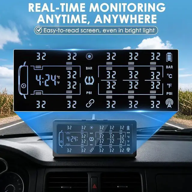 Alt view image 3 of 7 - Trailer Tire Pressure Monitoring System,Solar 7" LCD & 10 Copper sensors