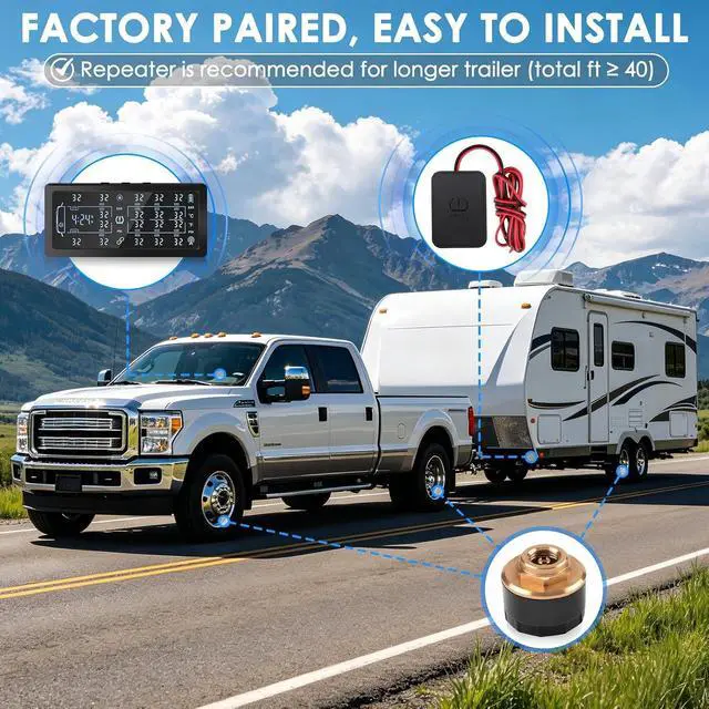 Alt view image 7 of 7 - Trailer Tire Pressure Monitoring System,Solar 7" LCD & 10 Copper sensors
