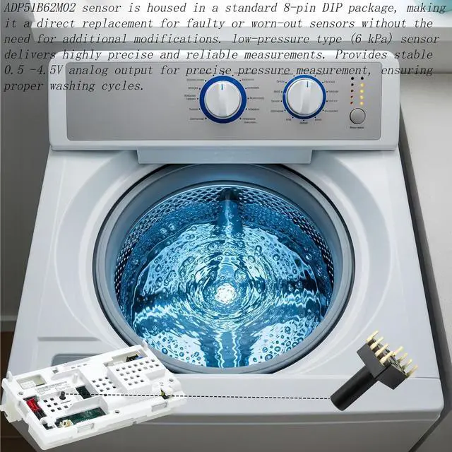 Alt view image 4 of 7 - ADP51B62M02 Pressure Sensor for Washing Machine Control Board, Piezoresistive Water Level Sensor, 8-Pin DIP Analog Output, Low pressure type 6kPa, Compatible with Whirlpool, Maytag, Amana. 2-pcs