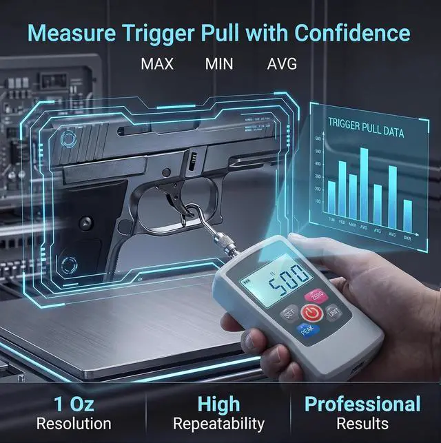 Alt view image 6 of 7 - 500N Digital Force Gauge, Trigger Pull Gauge for Tension & Compression Test