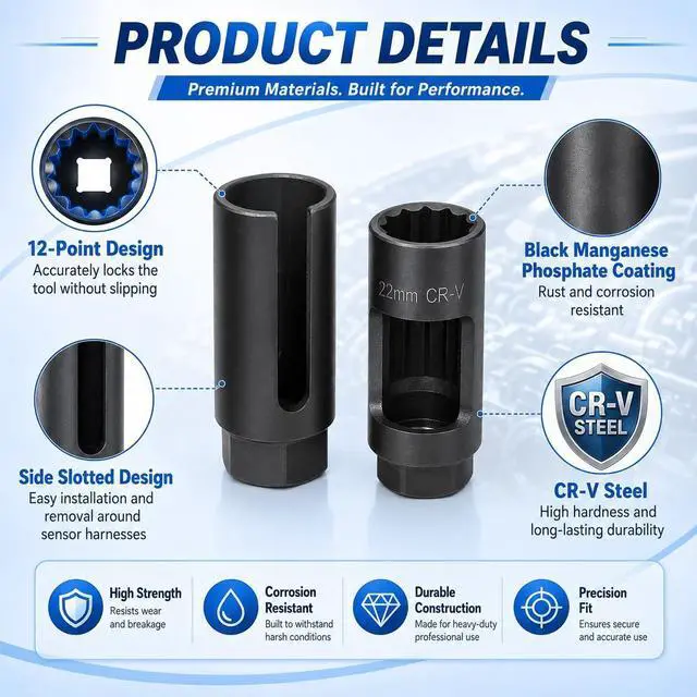 Alt view image 4 of 7 - 10pcs Oxygen Sensor Socket Set,O2 Sensor Removal Removal Kit with 22 27 29 mm Sockets 1/2" 3/8" Drive, for Thermal Oil Pressure Vacuum Sensors Removers