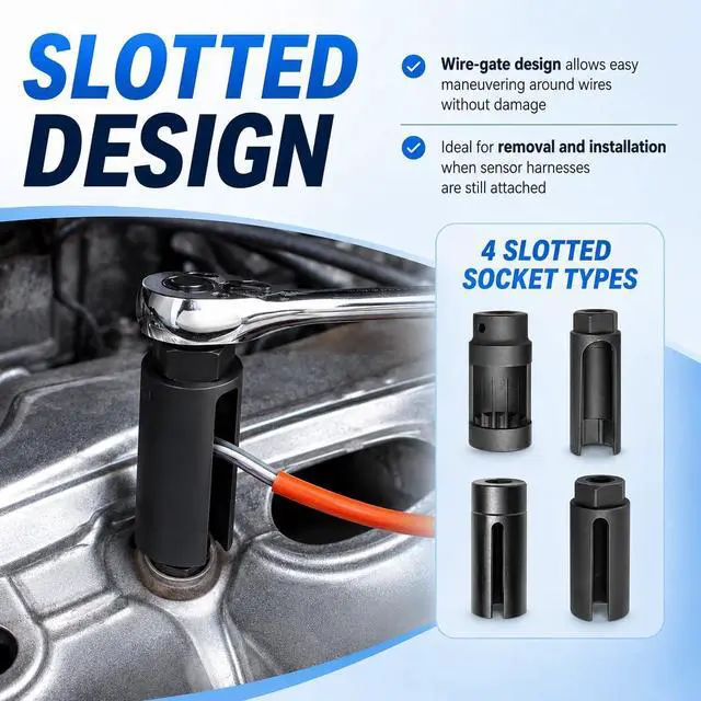Alt view image 6 of 7 - 10pcs Oxygen Sensor Socket Set,O2 Sensor Removal Removal Kit with 22 27 29 mm Sockets 1/2" 3/8" Drive, for Thermal Oil Pressure Vacuum Sensors Removers