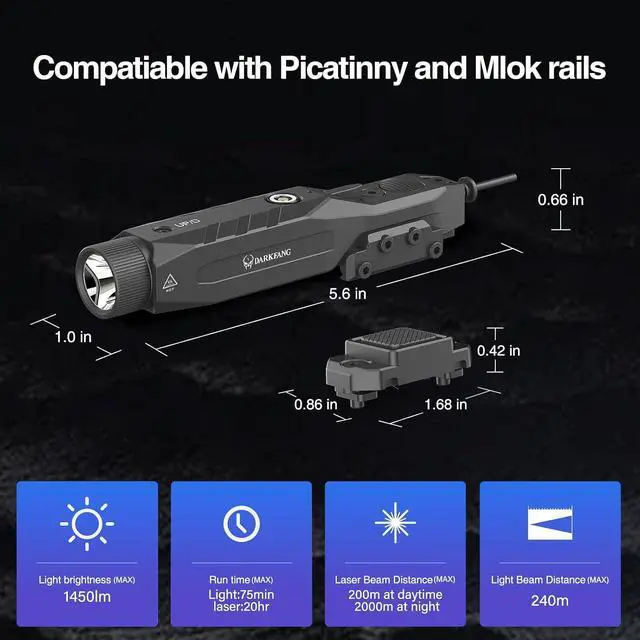 Alt view image 2 of 7 - Mlok and Picatinny Flashlight and Laser Combo for Rifle