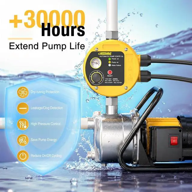 Alt view image 2 of 7 - Smart Pressure Switch with Gauge for Well Pump, 110V-120V Automatic
