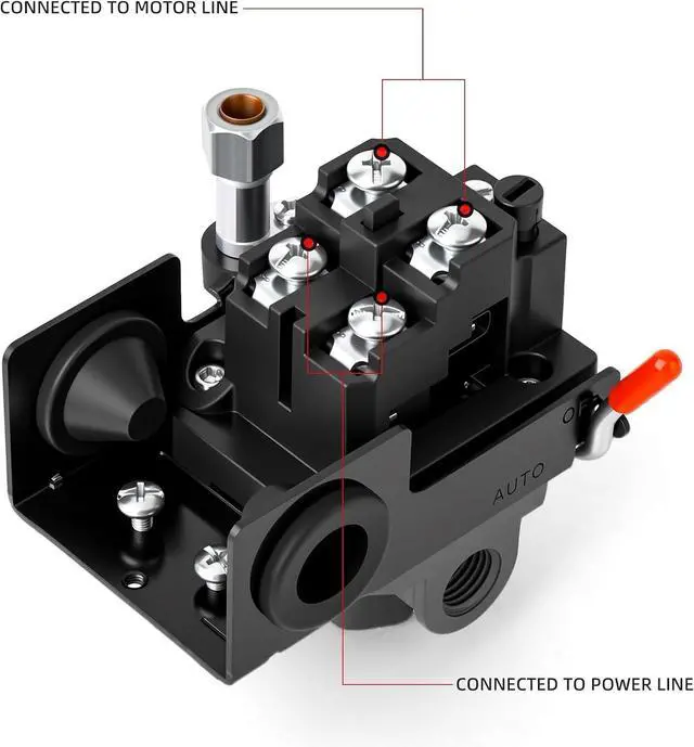 Alt view image 5 of 7 - Air Compressor Pressure Switch Control Valve 110-150 PSI 110V-240V 4-way Replacement Parts With 0-200 Pressure gauge and Safety Pressure Relief Valve