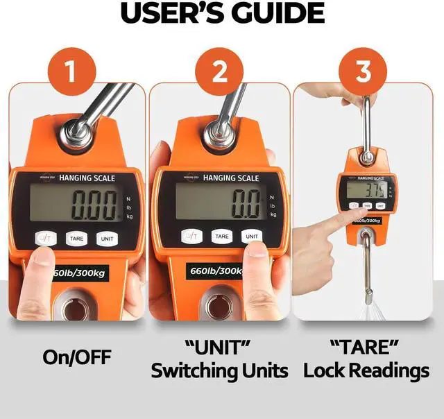Alt view image 2 of 7 - Digital Hanging Scale 660 LB 300 KG - Professional Heavy Duty Waterproof Fish Scale - Portable Durable Crane Scale for Luggage Weight Suitcase Hunting Farm Bike Bow Fish Weight Fishing Scale