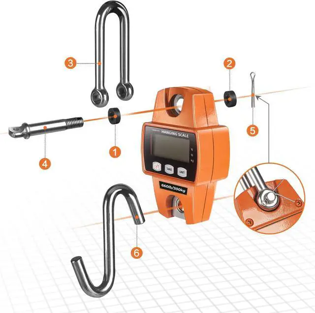 Alt view image 4 of 7 - Digital Hanging Scale 660 LB 300 KG - Professional Heavy Duty Waterproof Fish Scale - Portable Durable Crane Scale for Luggage Weight Suitcase Hunting Farm Bike Bow Fish Weight Fishing Scale