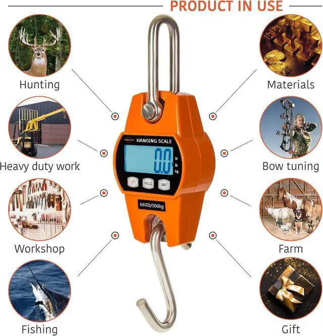Alt view image 5 of 7 - Digital Hanging Scale 660 LB 300 KG - Professional Heavy Duty Waterproof Fish Scale - Portable Durable Crane Scale for Luggage Weight Suitcase Hunting Farm Bike Bow Fish Weight Fishing Scale