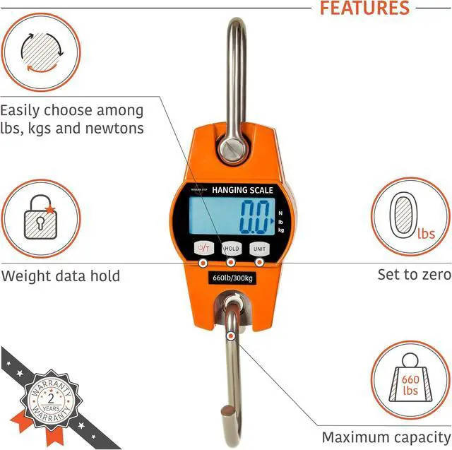 Alt view image 7 of 7 - Digital Hanging Scale 660 LB 300 KG - Professional Heavy Duty Waterproof Fish Scale - Portable Durable Crane Scale for Luggage Weight Suitcase Hunting Farm Bike Bow Fish Weight Fishing Scale