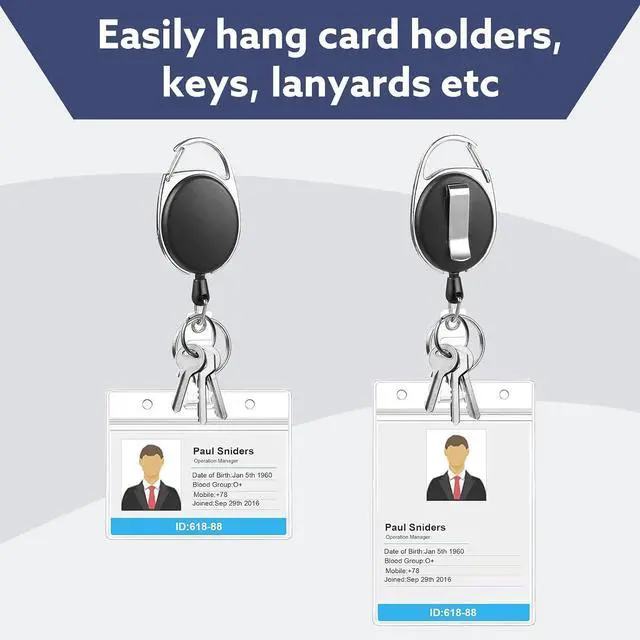 Alt view image 3 of 7 - 50 Pack Retractable Badge Reels with Carabiner and Key Ring