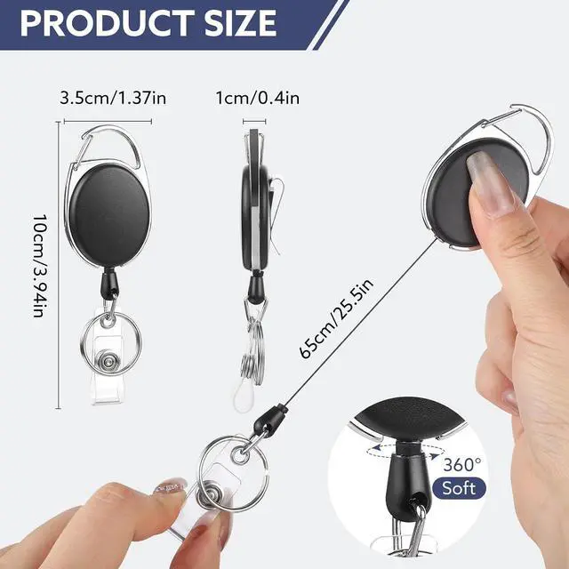 Alt view image 4 of 7 - 50 Pack Retractable Badge Reels with Carabiner and Key Ring