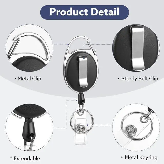 Alt view image 6 of 7 - 50 Pack Retractable Badge Reels with Carabiner and Key Ring