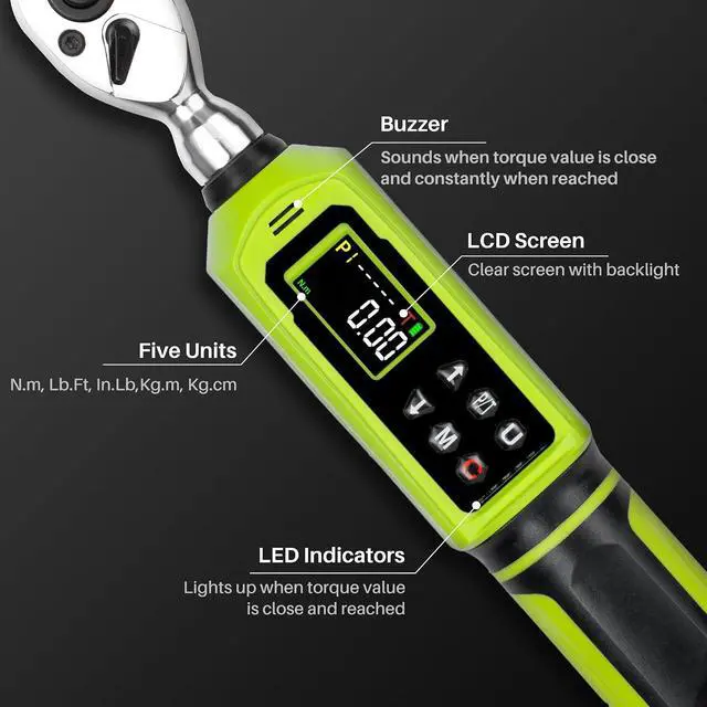 Alt view image 4 of 6 - Digital Torque Wrench 1/4" Drive-4-266In.Lb for Bike Motorcycle