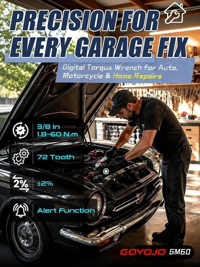 Alt view image 2 of 7 - 3/8 Inch Digital Torque Wrench, 1.344 ft-lbs/1.860 N.m High-Precision Professional Tool for Auto Repair, Bicycle, Motorcycle Maintenance DIY Projects ±2% High Accuracy LED Flash Notification