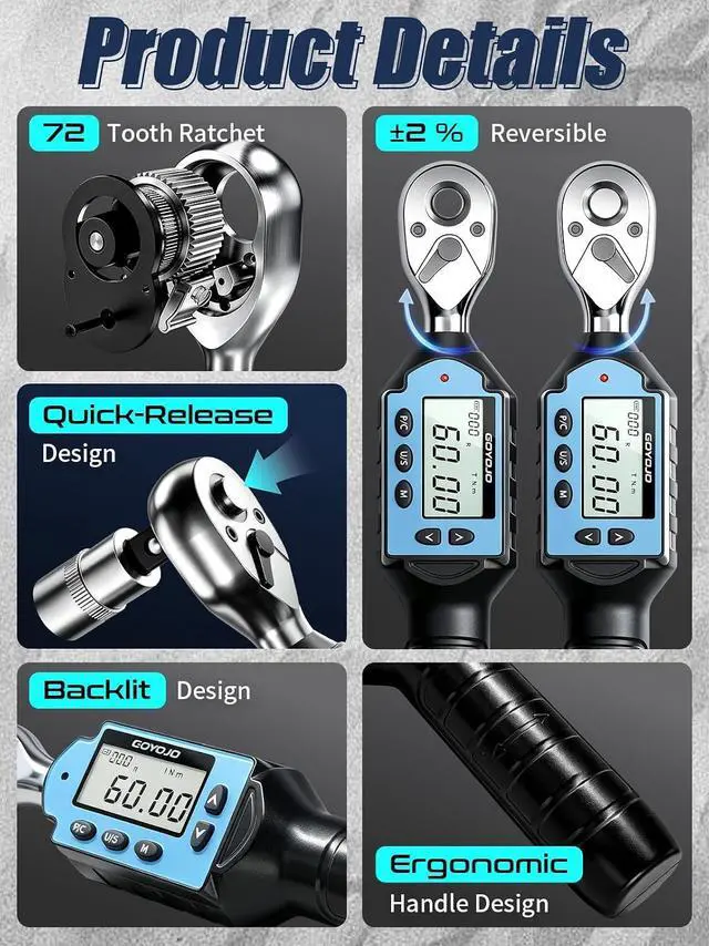 Alt view image 7 of 7 - 3/8 Inch Digital Torque Wrench, 1.344 ft-lbs/1.860 N.m High-Precision Professional Tool for Auto Repair, Bicycle, Motorcycle Maintenance DIY Projects ±2% High Accuracy LED Flash Notification