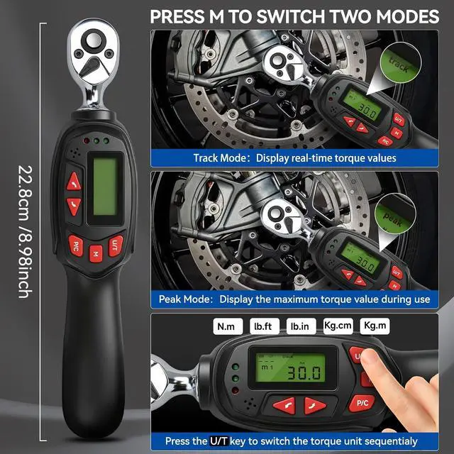 Alt view image 4 of 7 - 1/4" Digital Torque Wrench Set 5-25 N.m 13pcs Sockets Extension Bar